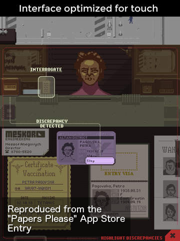 App Store Screenshot from the Papers Please game.
